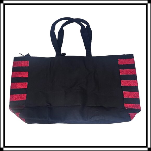 VICTORIA'S SECRET Sequin Black and Red Canvas Tote Bag - Picture 2 of 8
